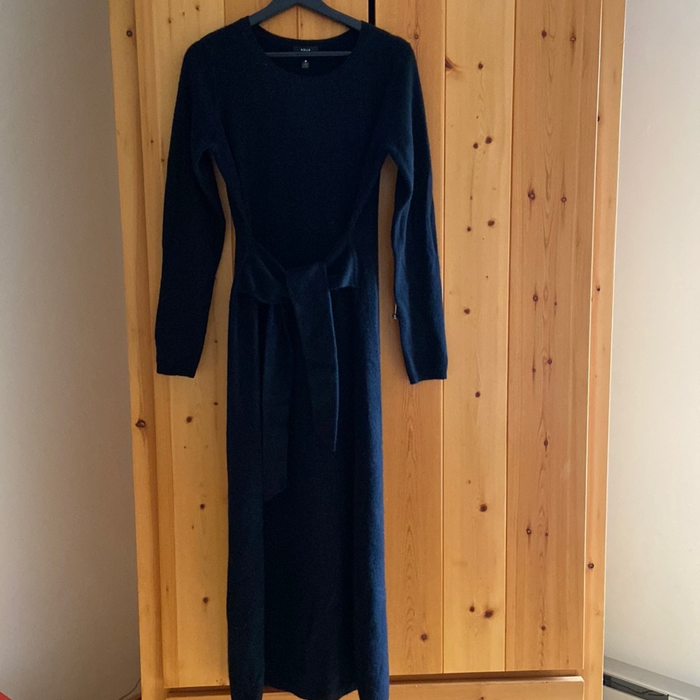 Aqua cashmere tie waist cashmere midi dress 100%cashmere
